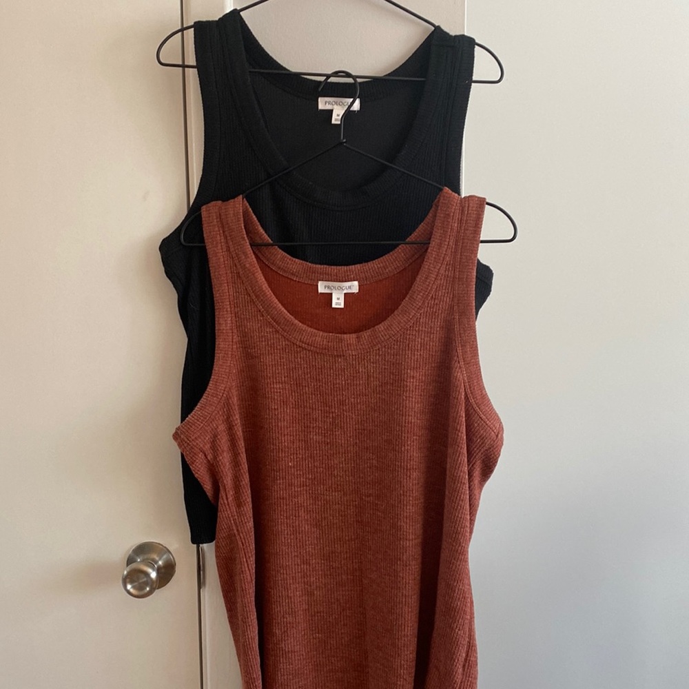 Prologue black and brick colored rubbed tank tops.
